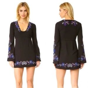Free People Embroidered Bell Sleeve Boho Mini Dress